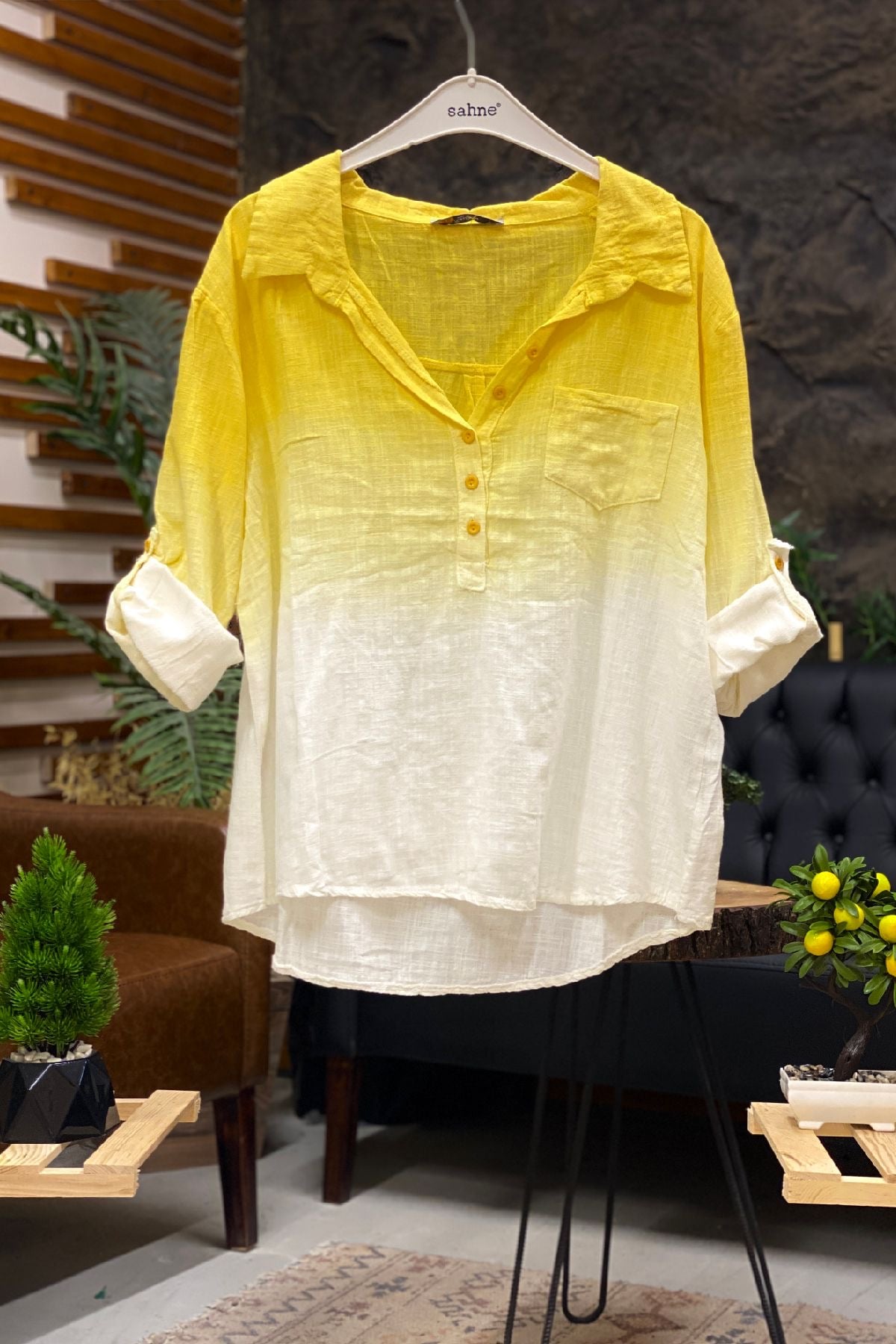 Tie-dye Pattern Collar Half Button Shirt