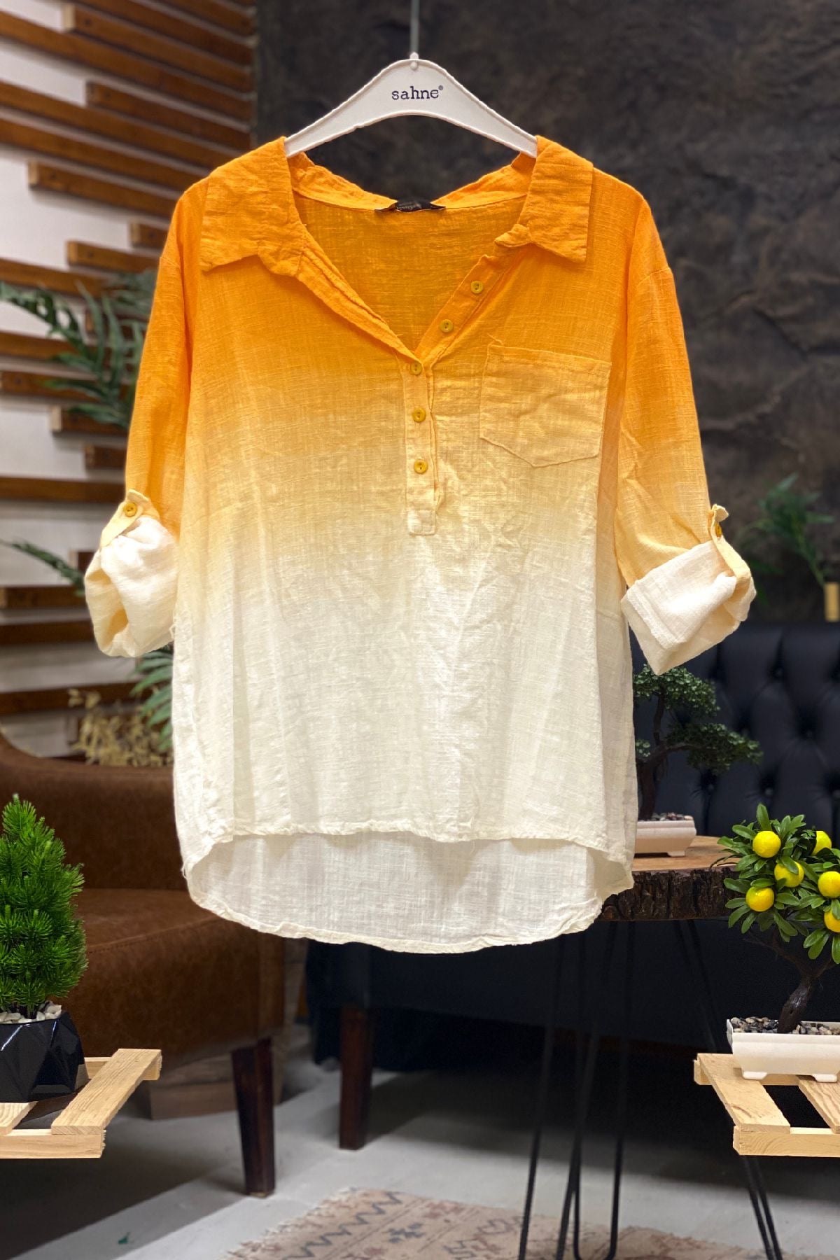 Tie-dye Pattern Collar Half Button Shirt