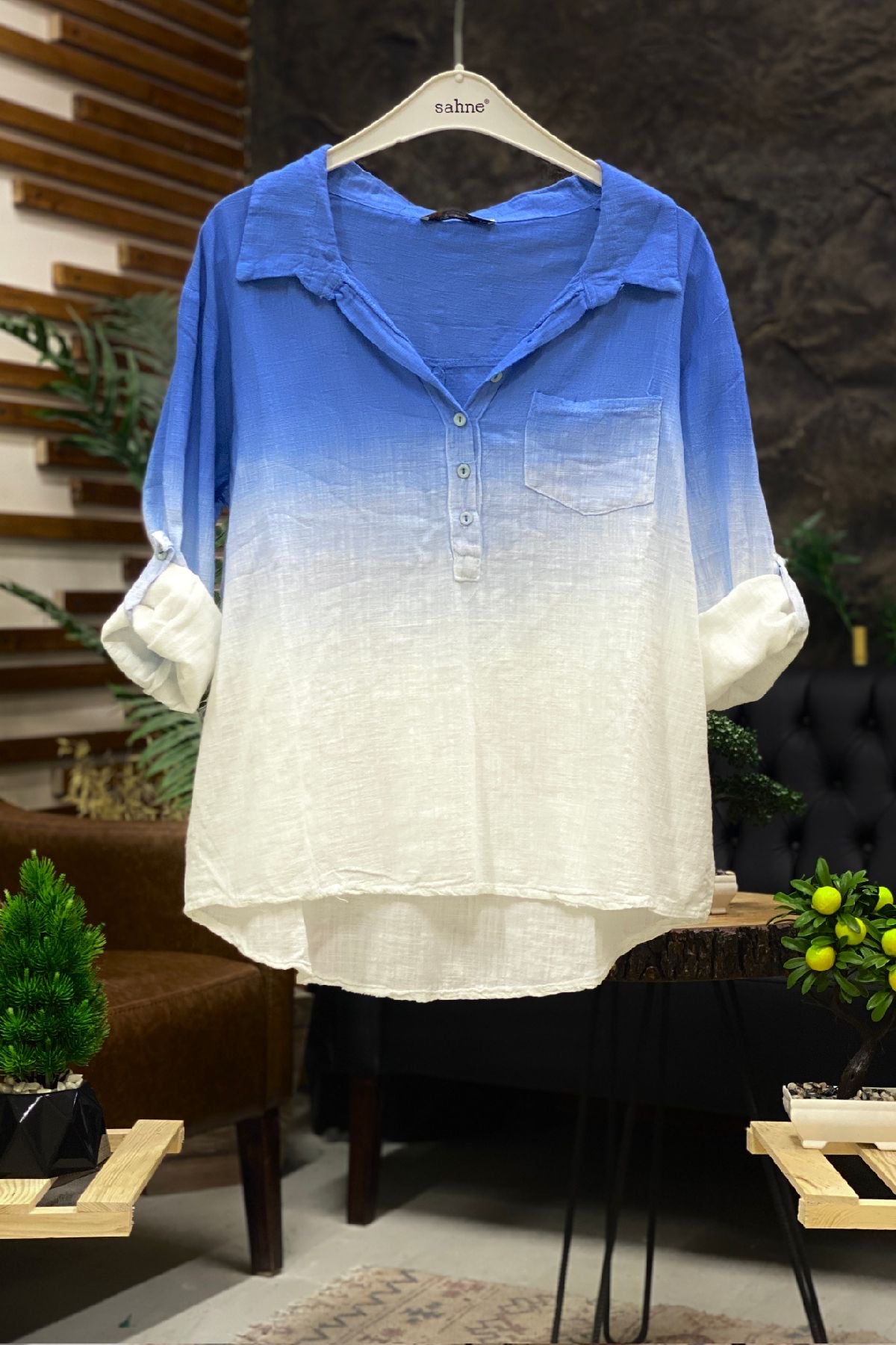 Tie-dye Pattern Collar Half Button Shirt