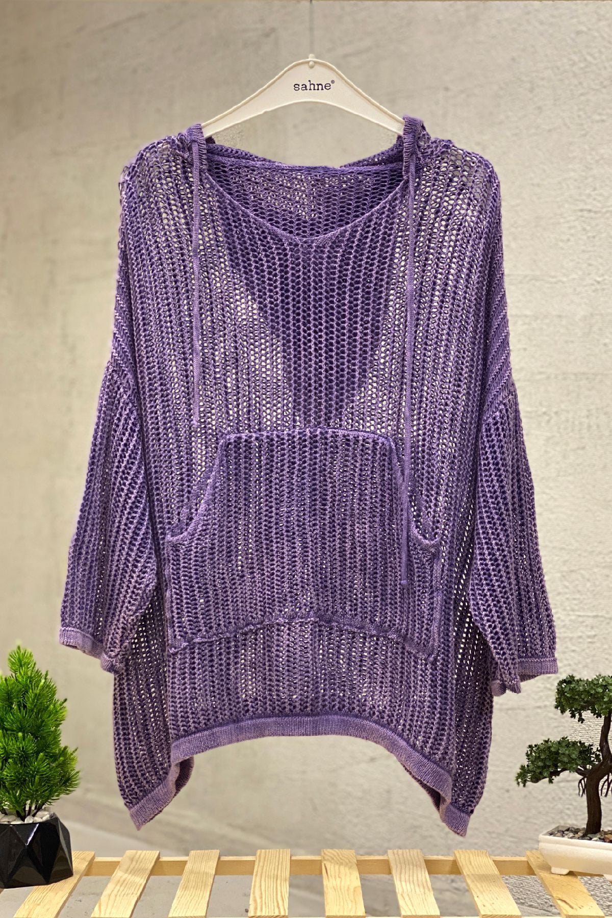 Hooded Pocket Mesh Tunic Blouse