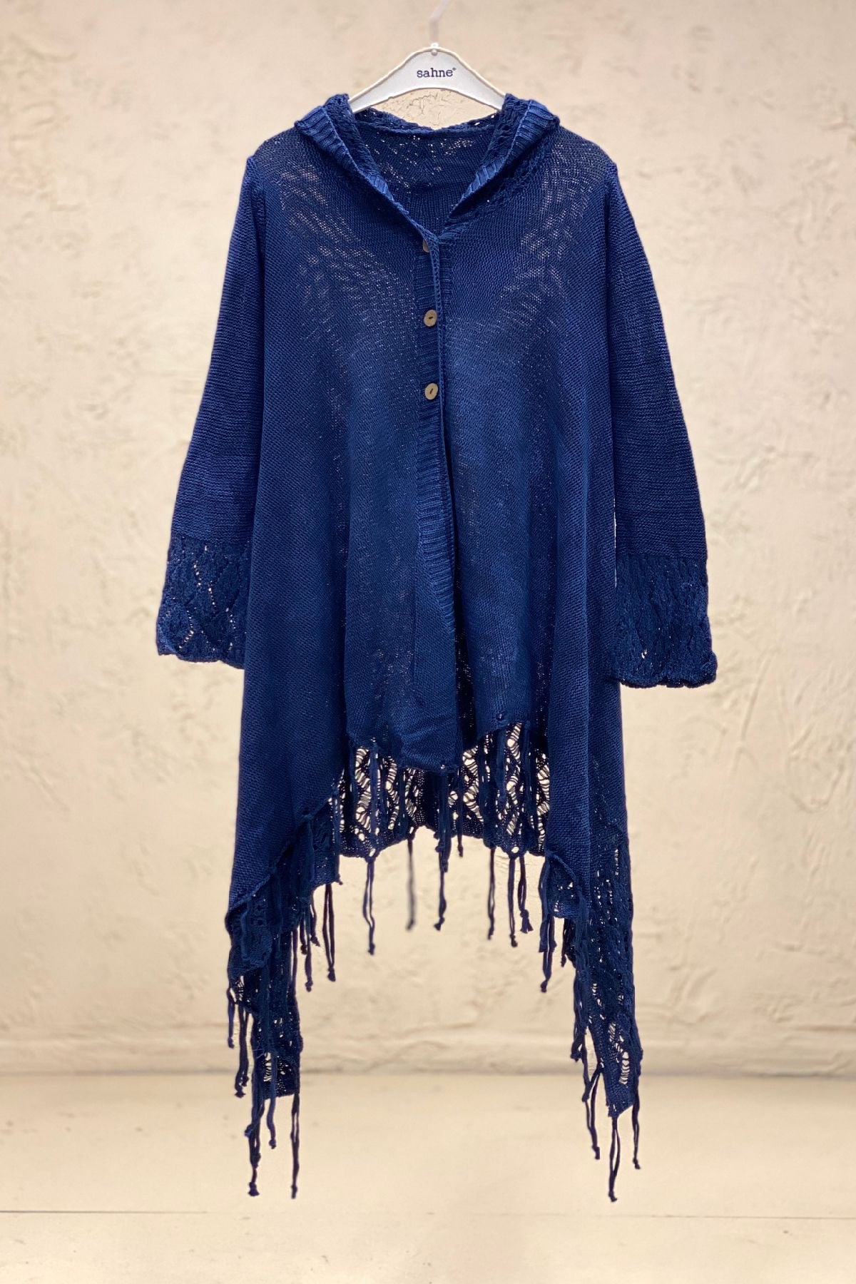 Hooded Skirt Tasseled Openwork Cotton Cardigan