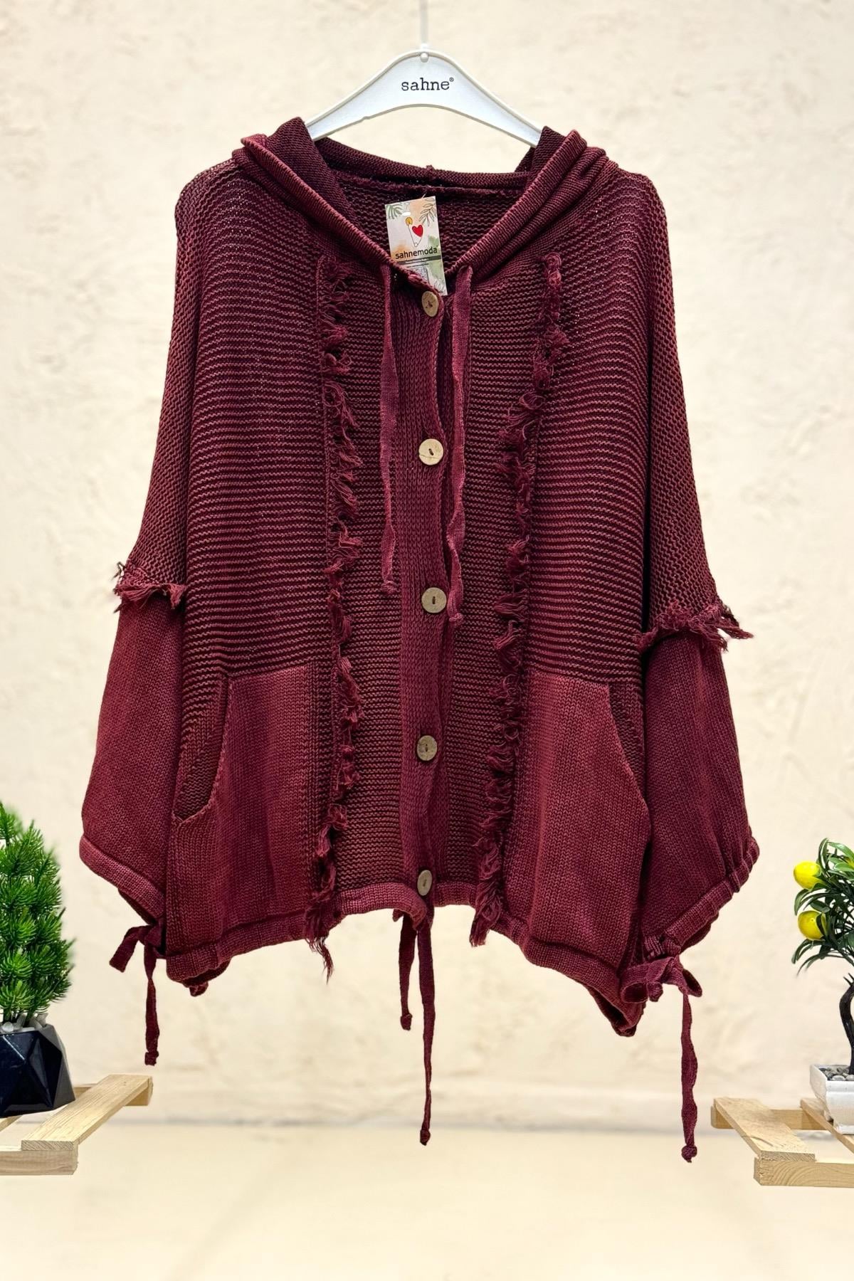 Hooded Tassel Button Bat Cardigan
