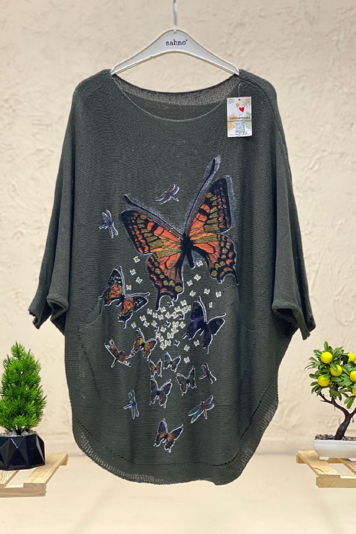 Butterfly Print Yrasa Mercerized Pocket Blouse