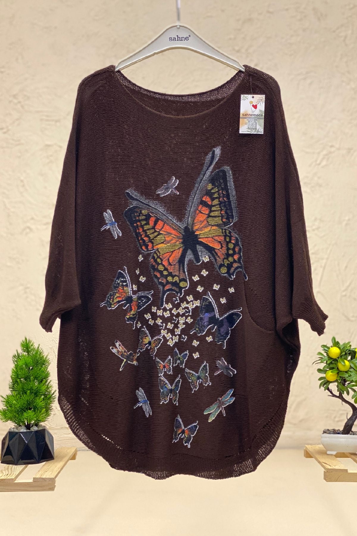 Butterfly Print Yrasa Mercerized Pocket Blouse