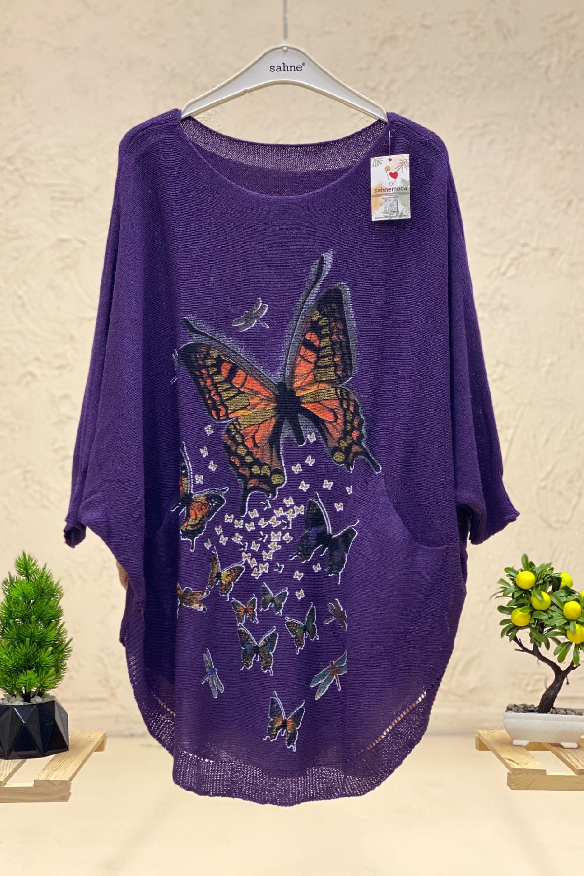 Butterfly Print Yrasa Mercerized Pocket Blouse