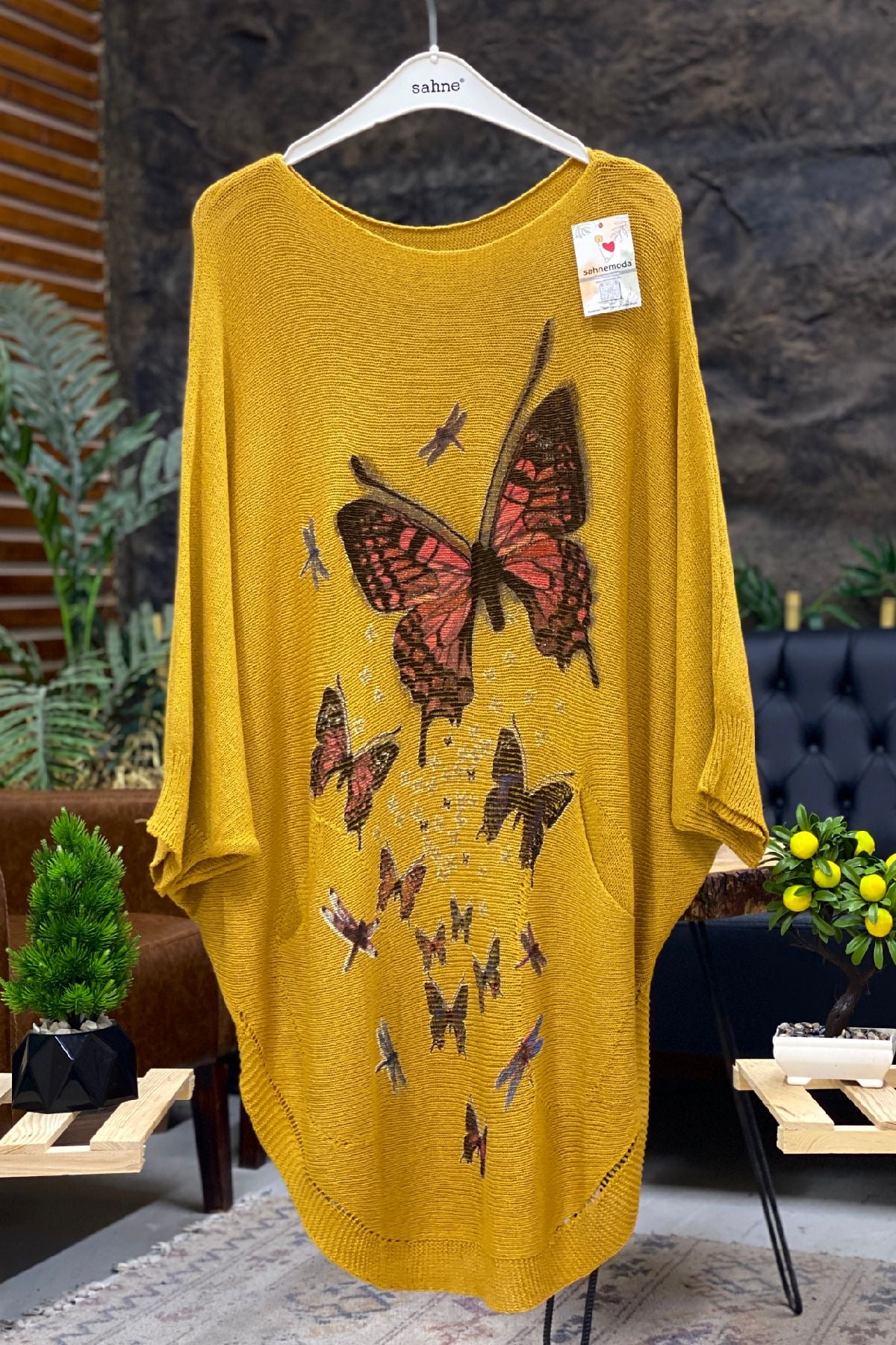 Butterfly Print Yrasa Mercerized Pocket Blouse