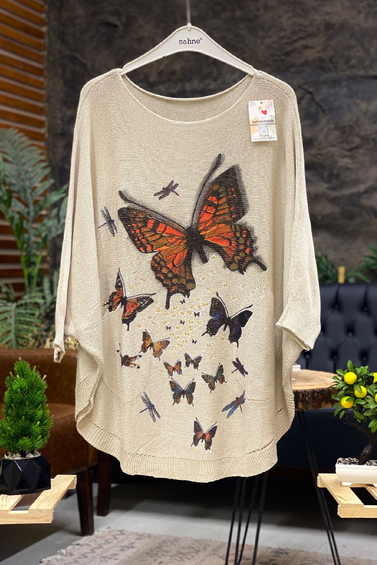 Butterfly Print Yrasa Mercerized Pocket Blouse