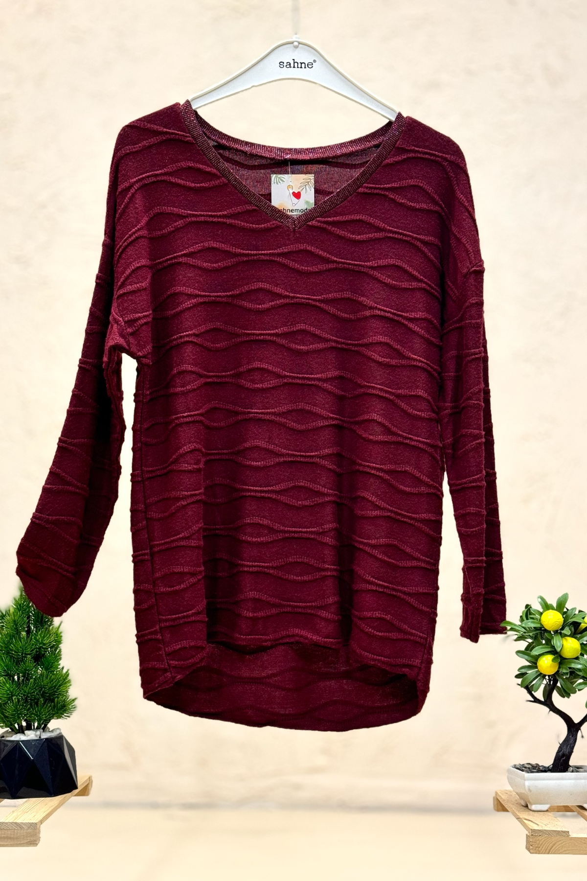 Kırık Çizgi Desen Yaka Simli İthal Bluz