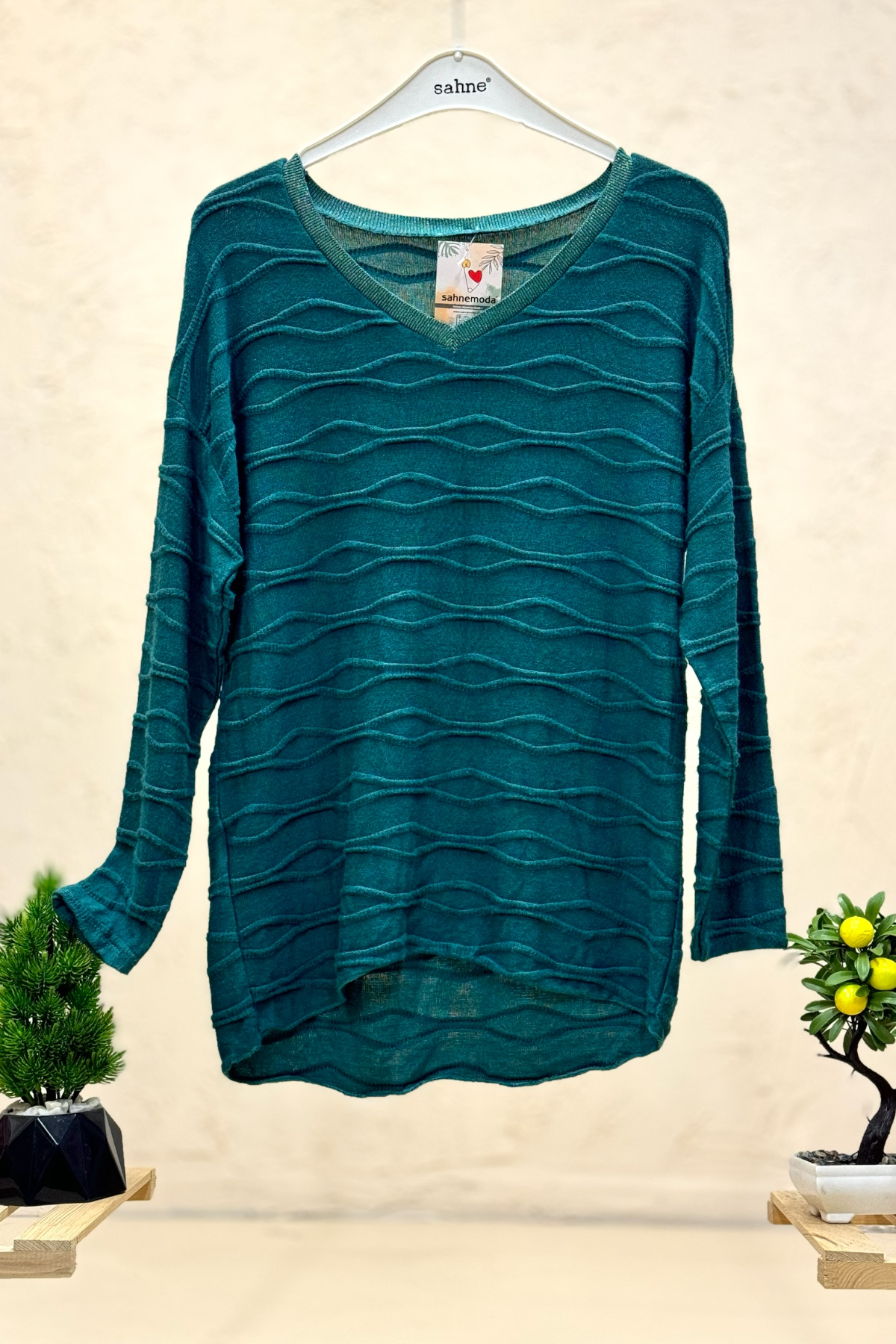 Kırık Çizgi Desen Yaka Simli İthal Bluz