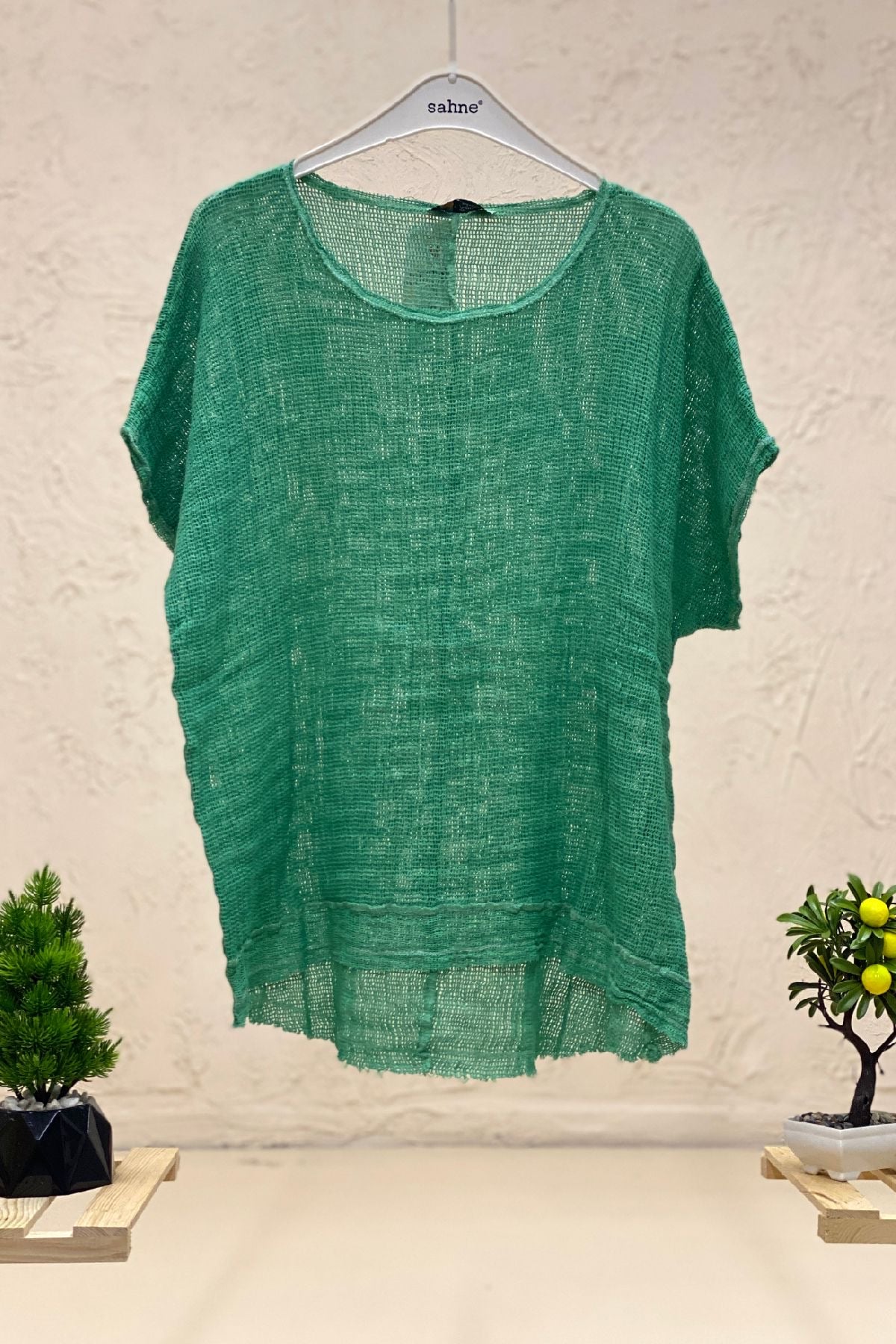 Short Sleeve Front Short Mesh Detail Blouse