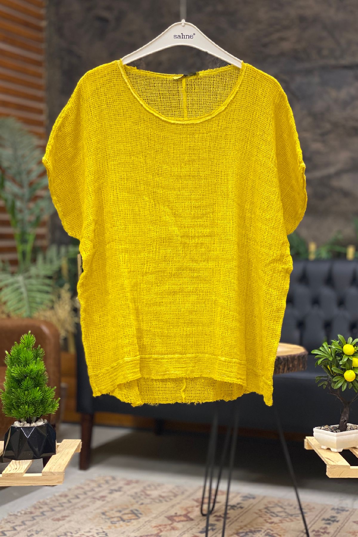 Short Sleeve Front Short Mesh Detail Blouse