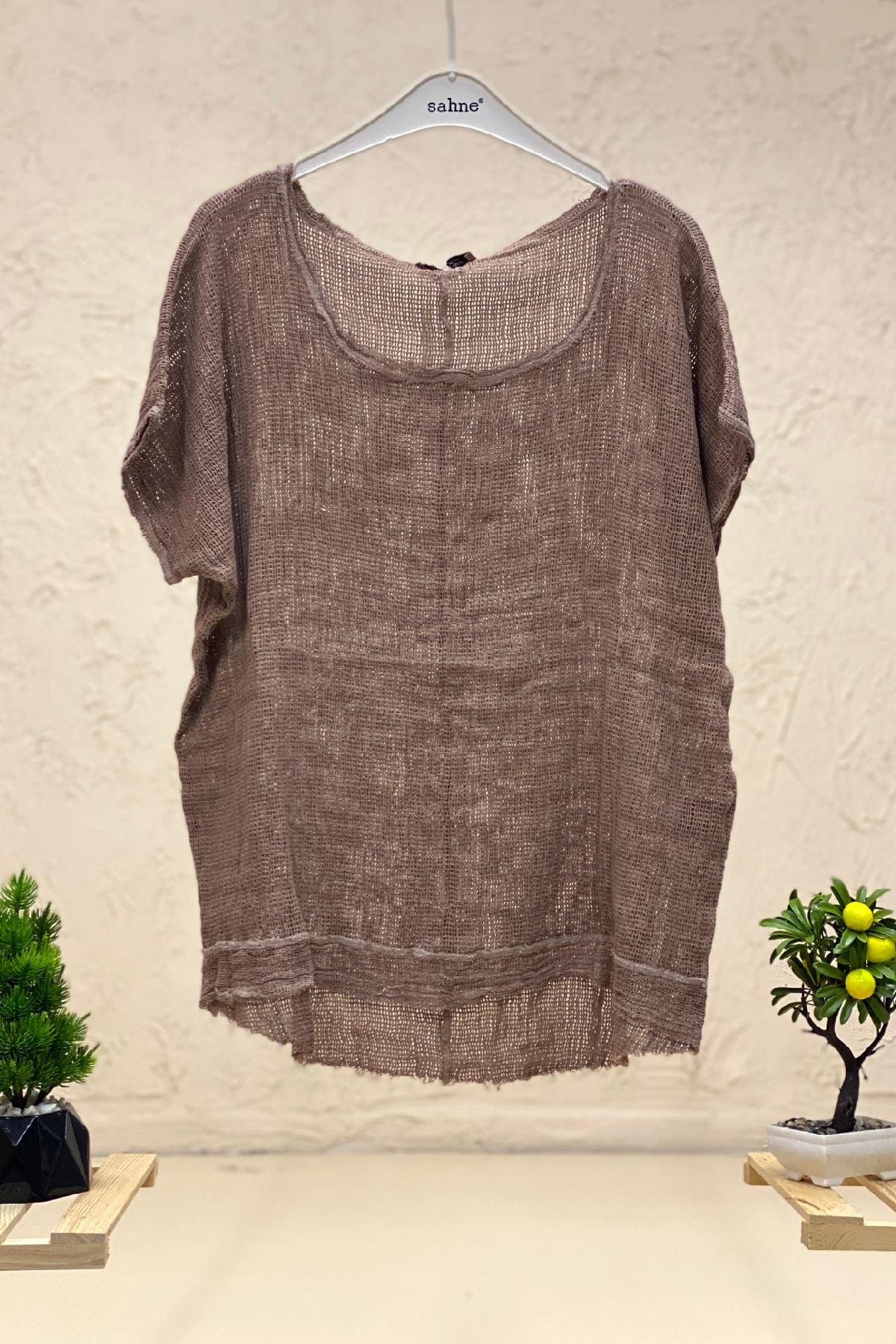 Short Sleeve Front Short Mesh Detail Blouse