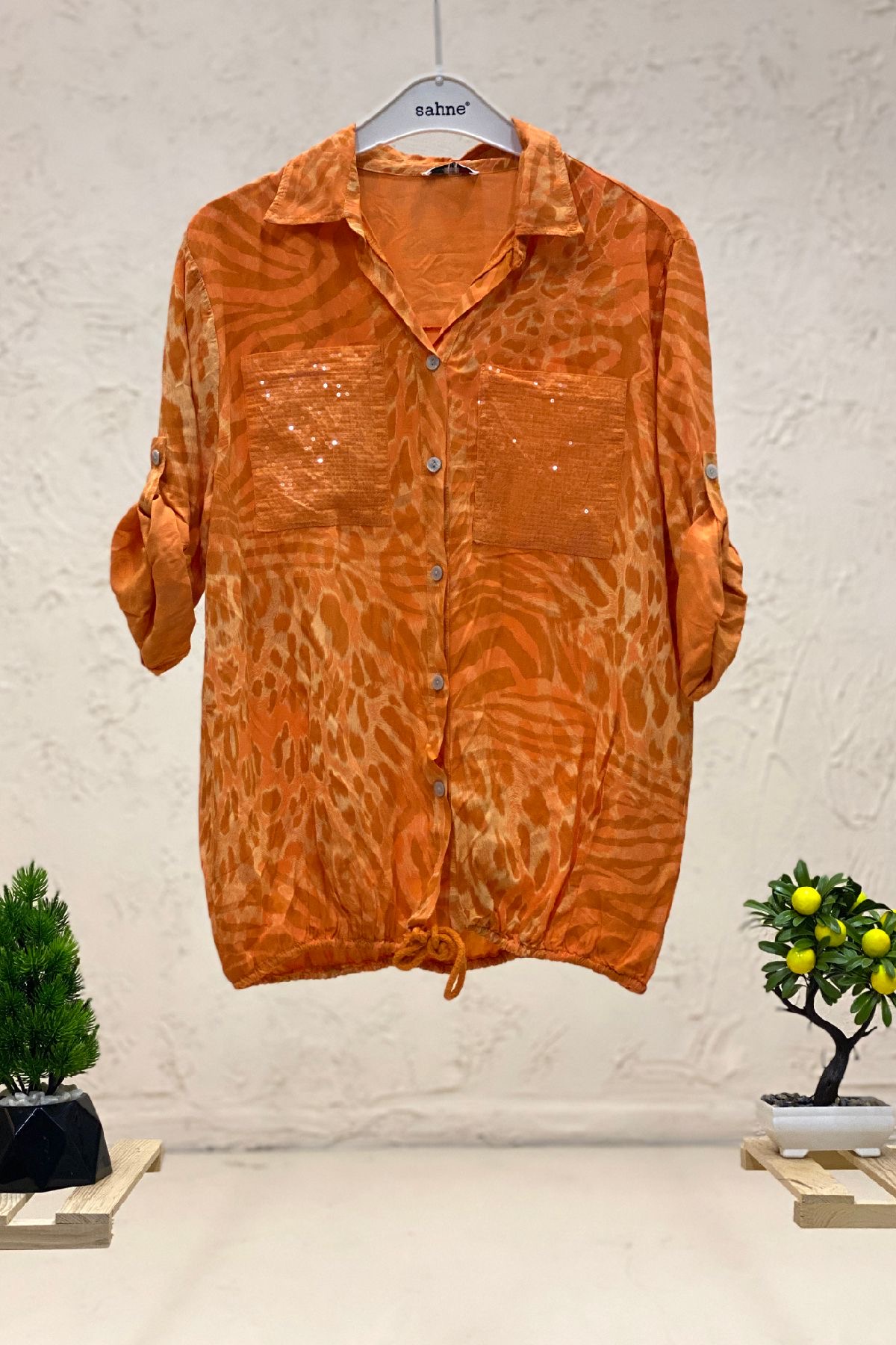Leopar Desen Pul Detaylı Vual Gömlek