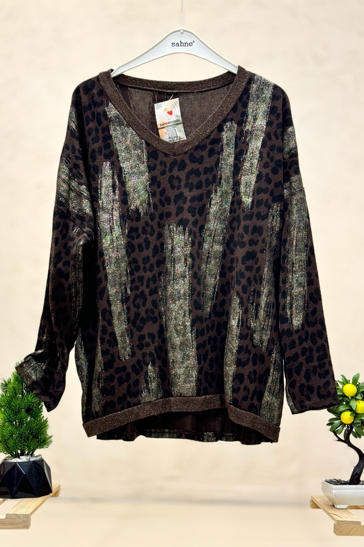 Leopar Desen V Yaka Simli İthal Bluz