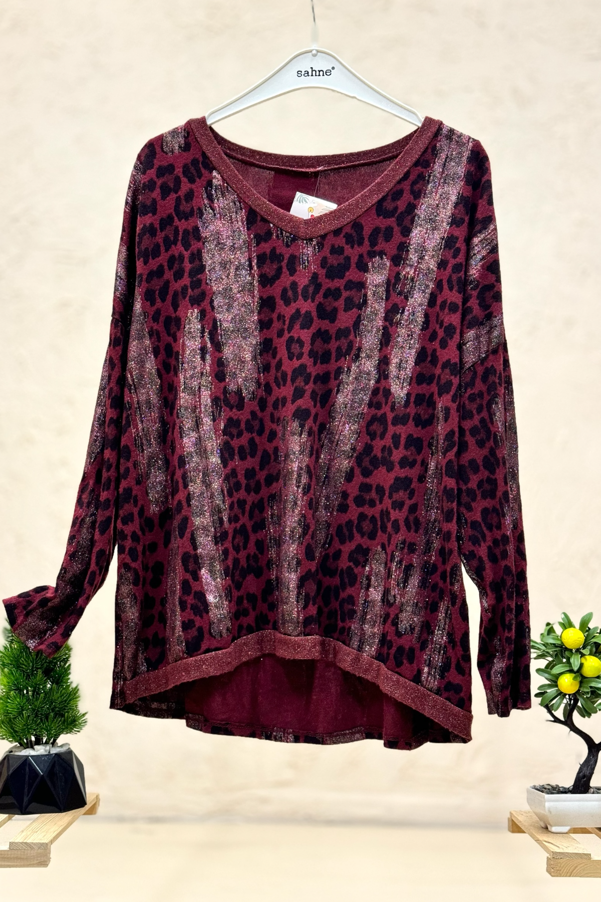 Leopar Desen V Yaka Simli İthal Bluz