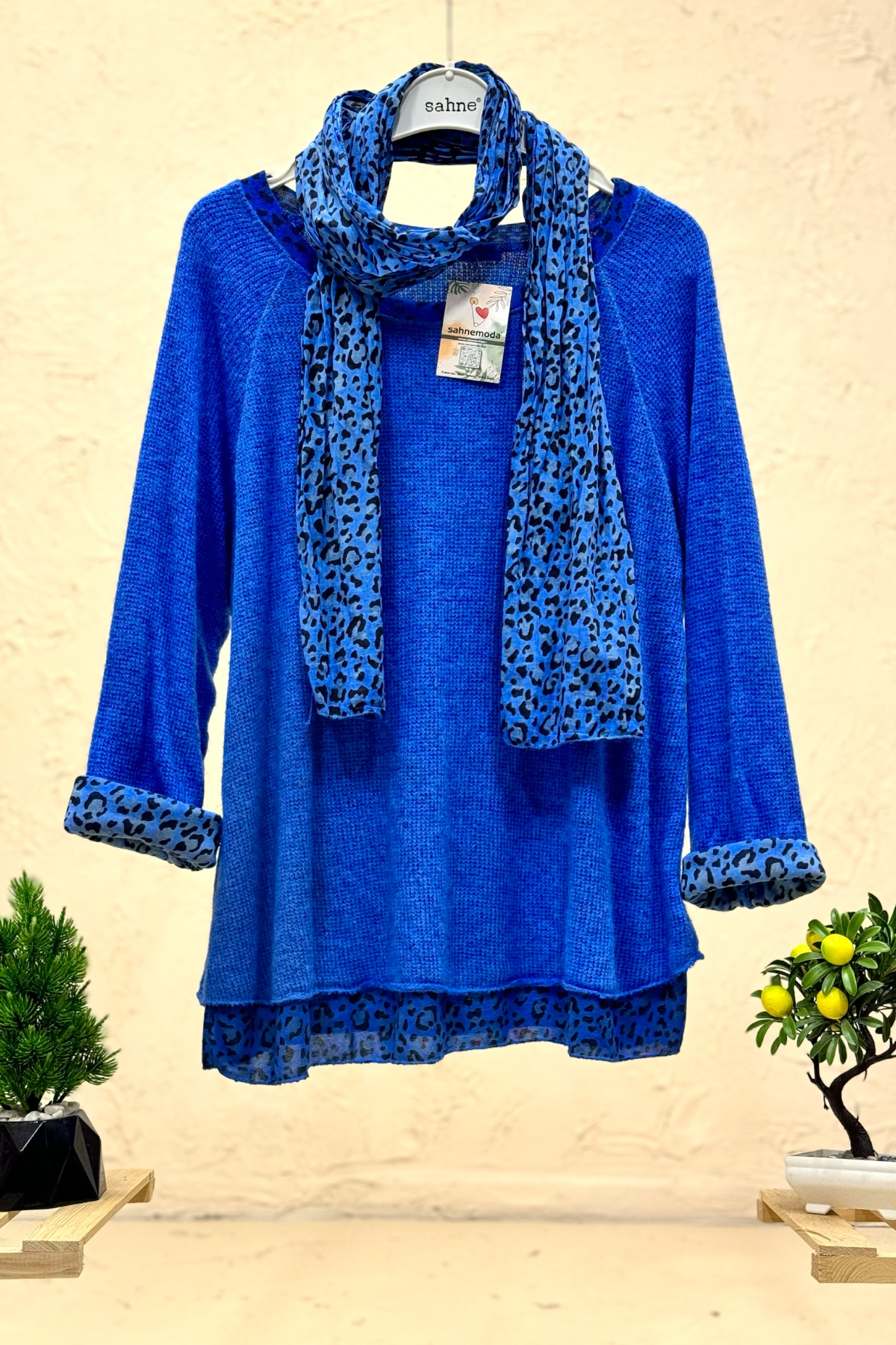 Leoparlı Şallı  İkili Tiftik İthal Bluz