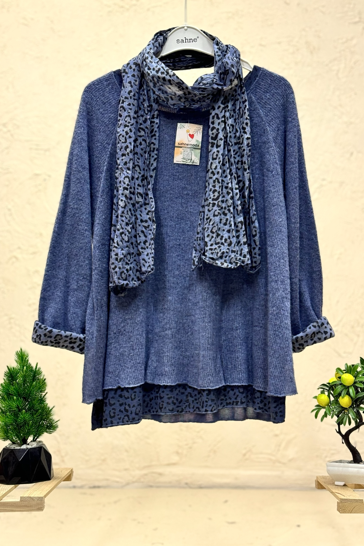 Leoparlı Şallı  İkili Tiftik İthal Bluz