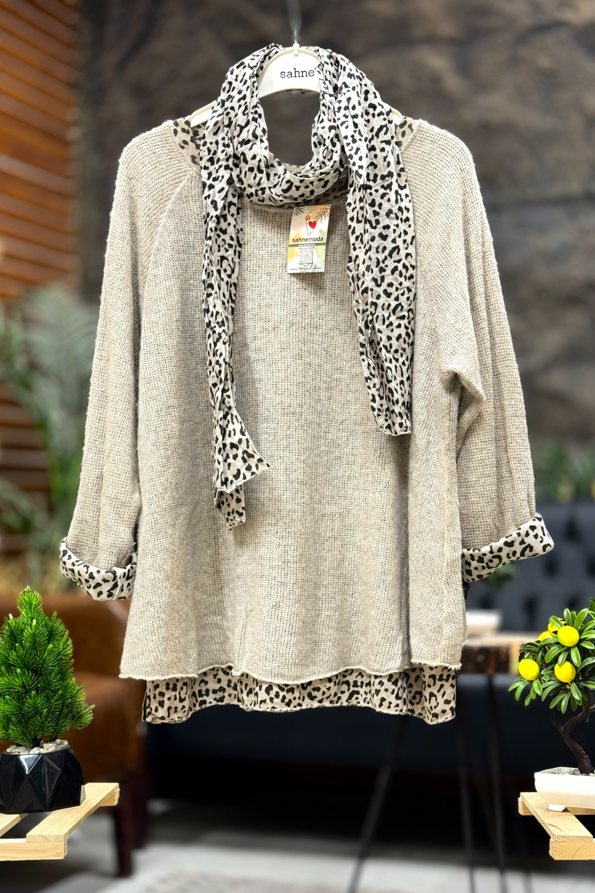 Leoparlı Şallı  İkili Tiftik İthal Bluz