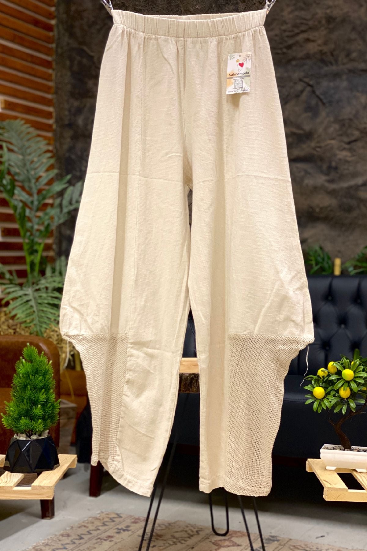 Leg Mesh Washed Baggy Pants