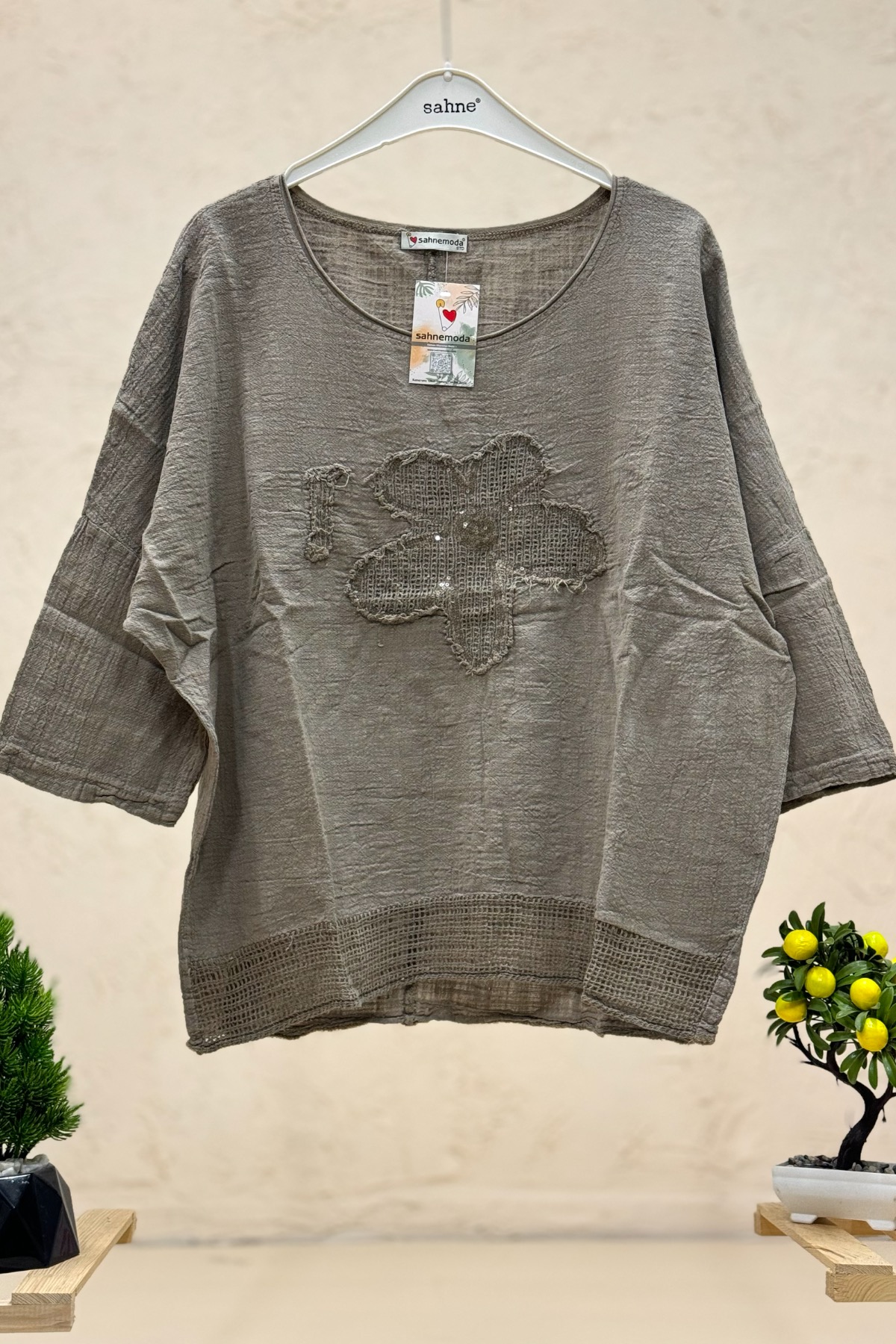 Papatya Pullu Kapri Kol Salaş Keten Bluz