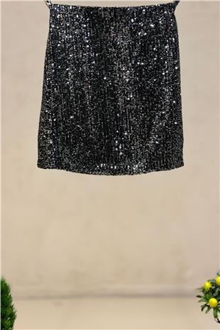 Sequined Back Zipper Short Skirt