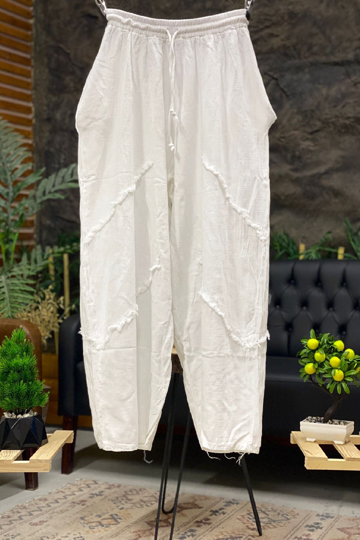 Püsküllü Keten Şalvar Pantolon