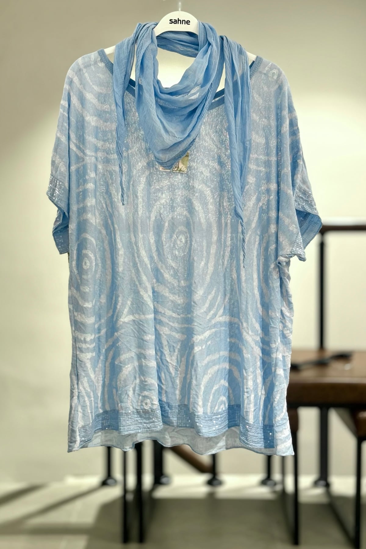 Spiral Desen Şallı İthal Bluz