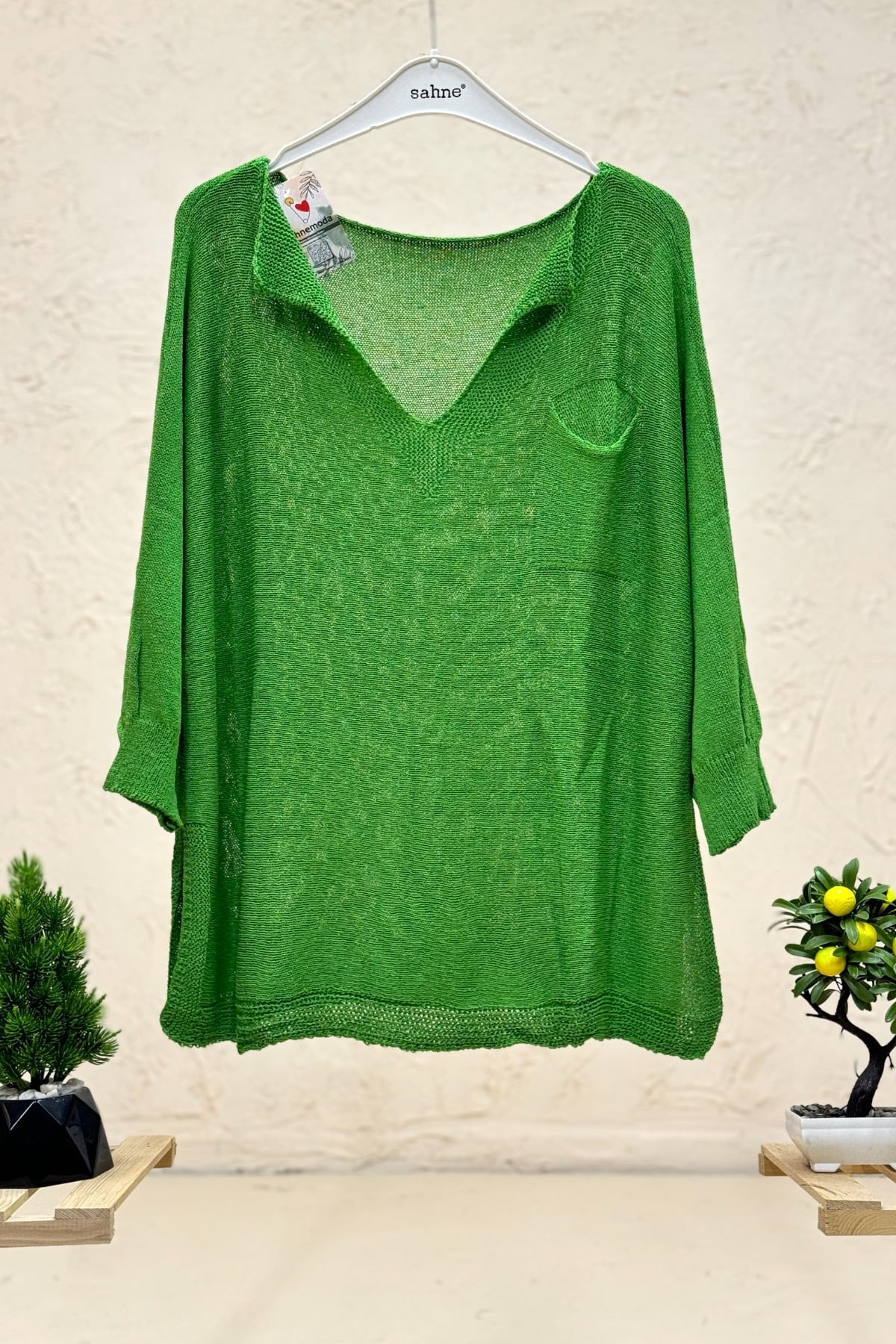 Tek Cepli V Yaka Yarasa Merserize Bluz