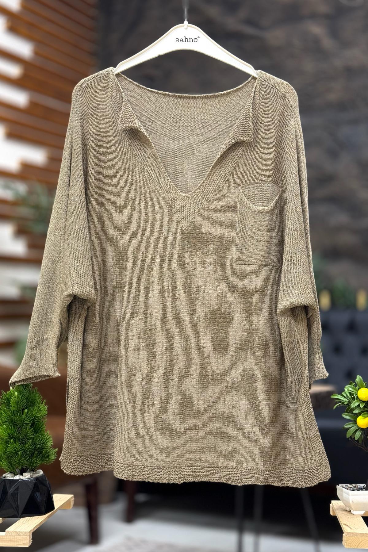 Tek Cepli V Yaka Yarasa Merserize Bluz