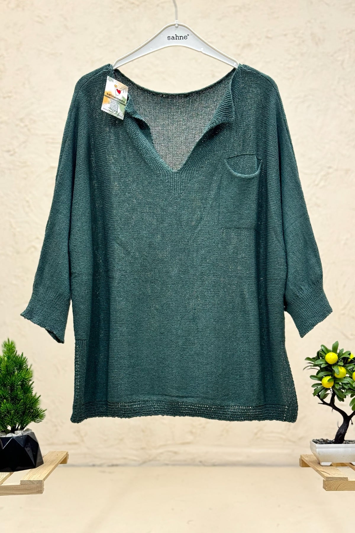 Tek Cepli V Yaka Yarasa Merserize Bluz