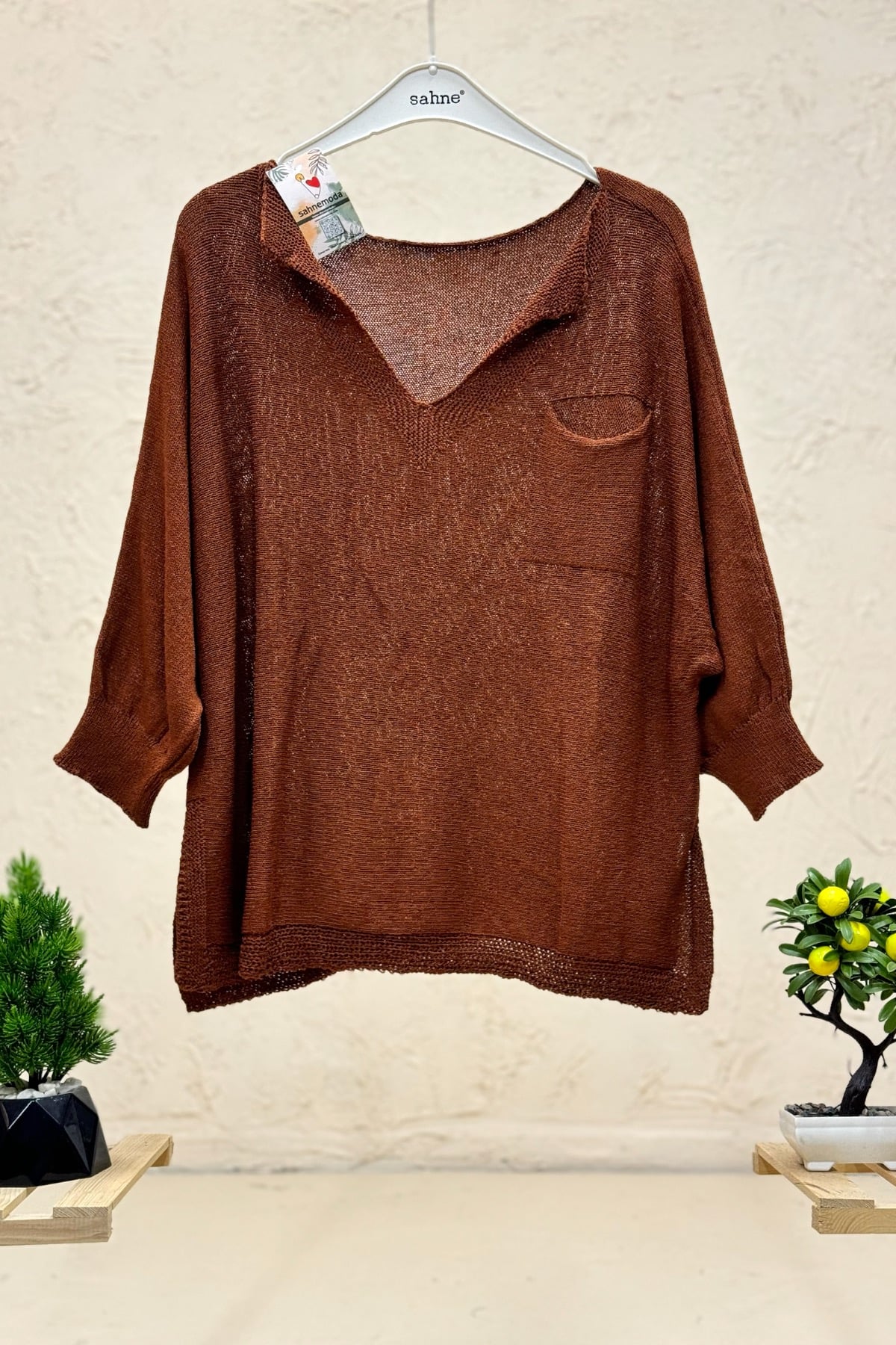 Tek Cepli V Yaka Yarasa Merserize Bluz