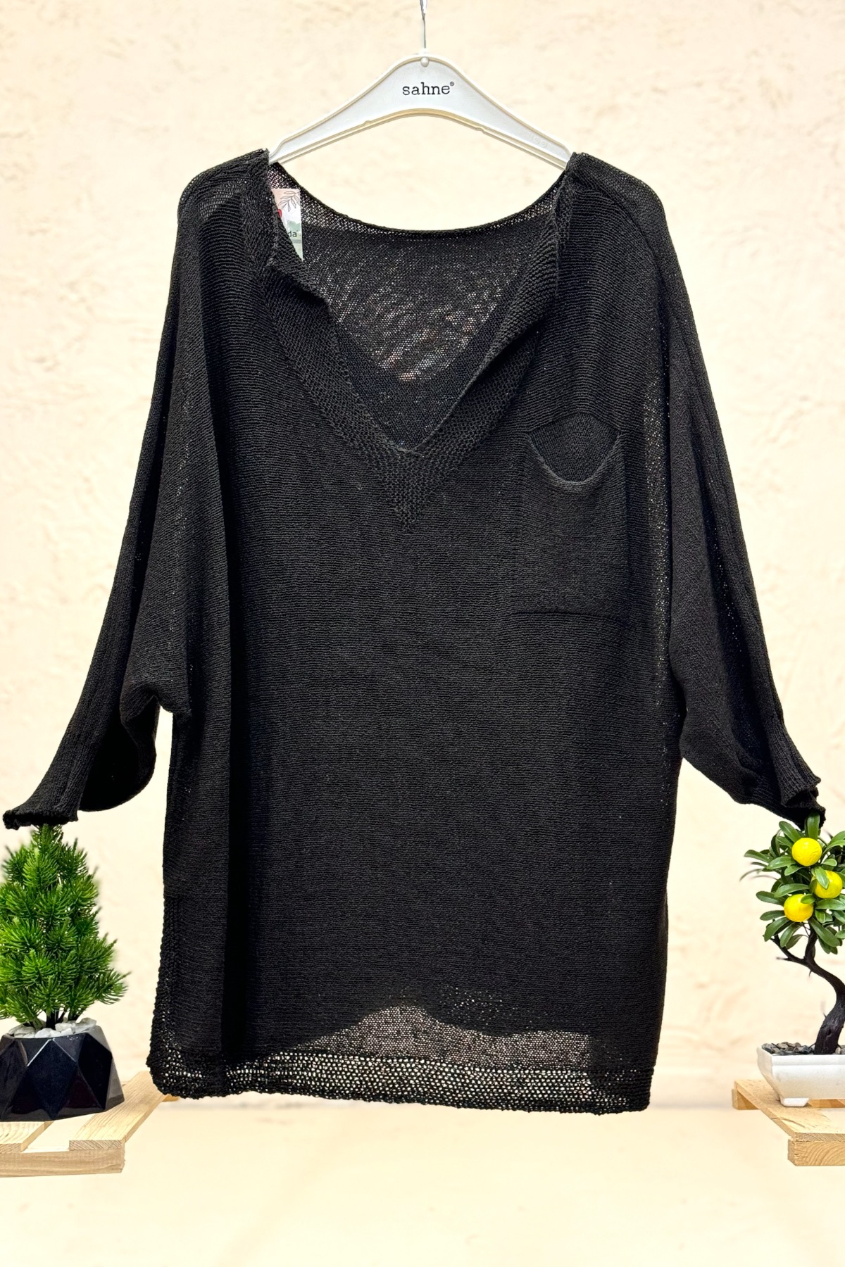 Tek Cepli V Yaka Yarasa Merserize Bluz