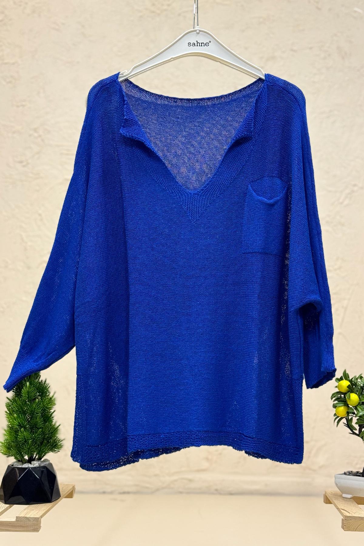 Tek Cepli V Yaka Yarasa Merserize Bluz