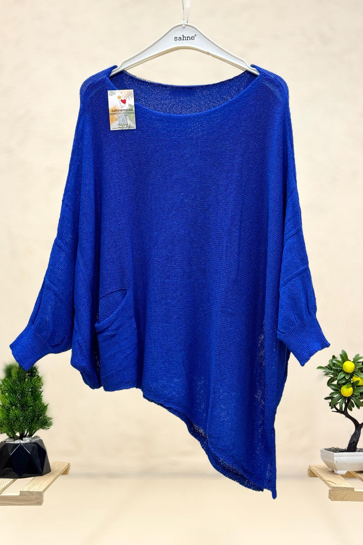 Single Pocket Bat Asymmetrical Mercerized Blouse