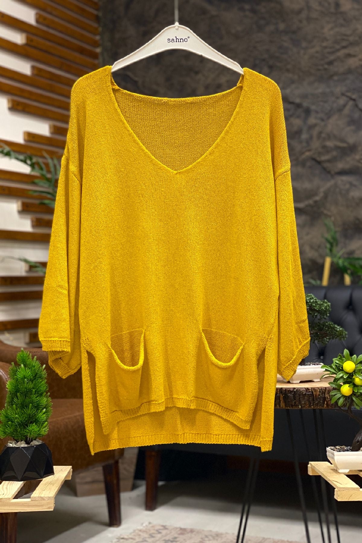 V-Neck Oversized Mercerized Blouse with Summons