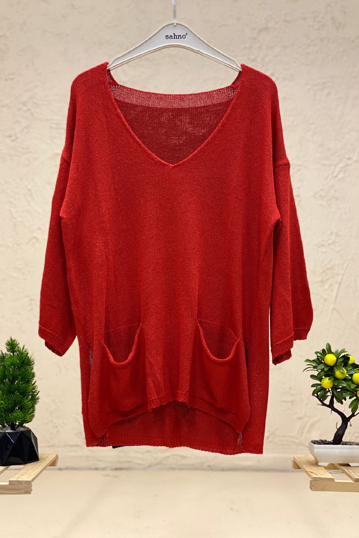 V-Neck Oversized Mercerized Blouse with Summons