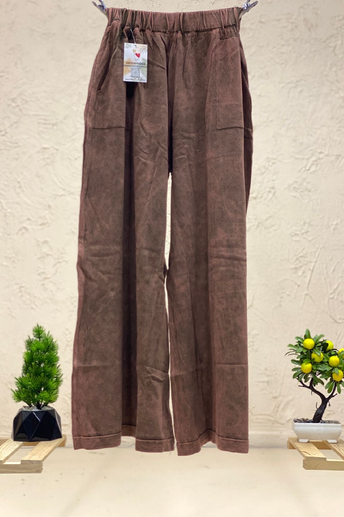 Yandan Cepli Bol Paça Yıkamalı Triko Pantolon