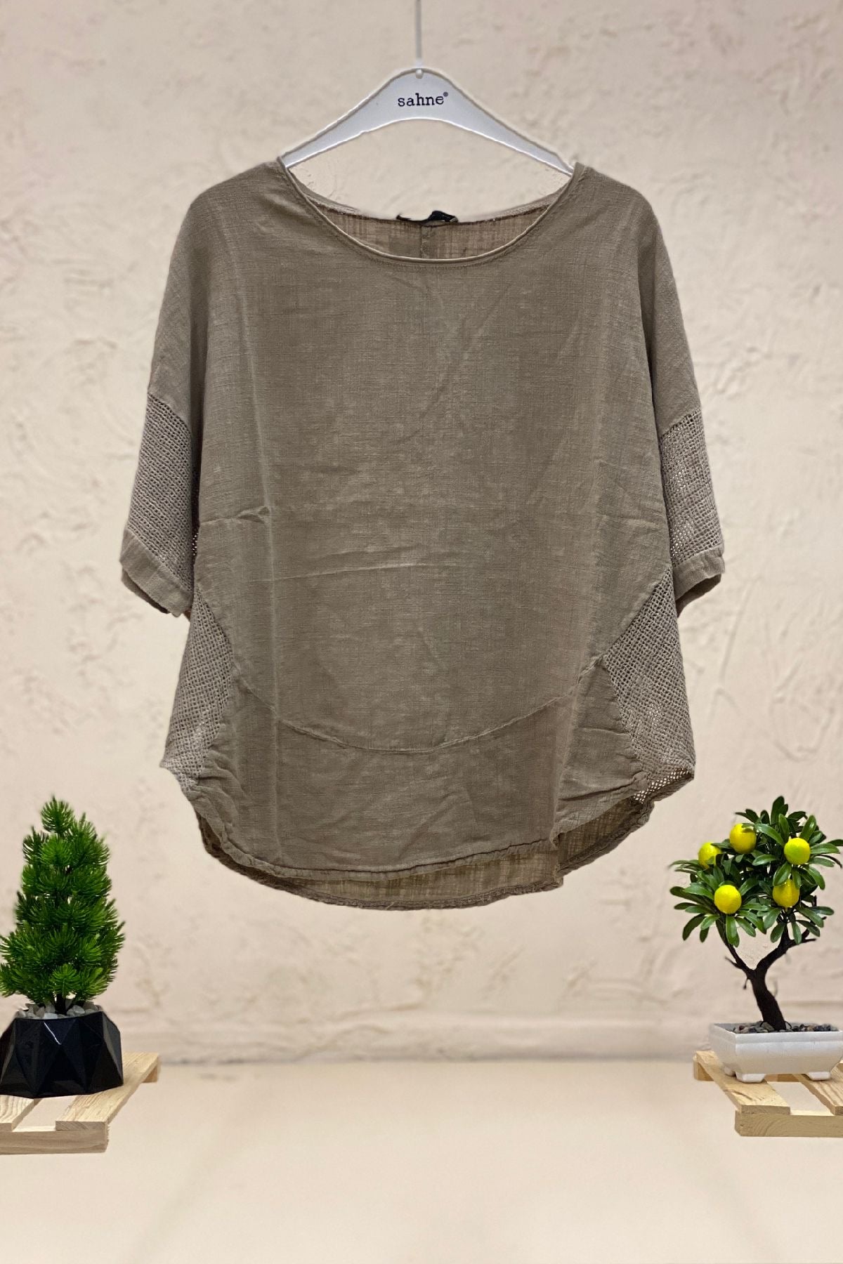 Linen Pants with Tassels with Side Mesh