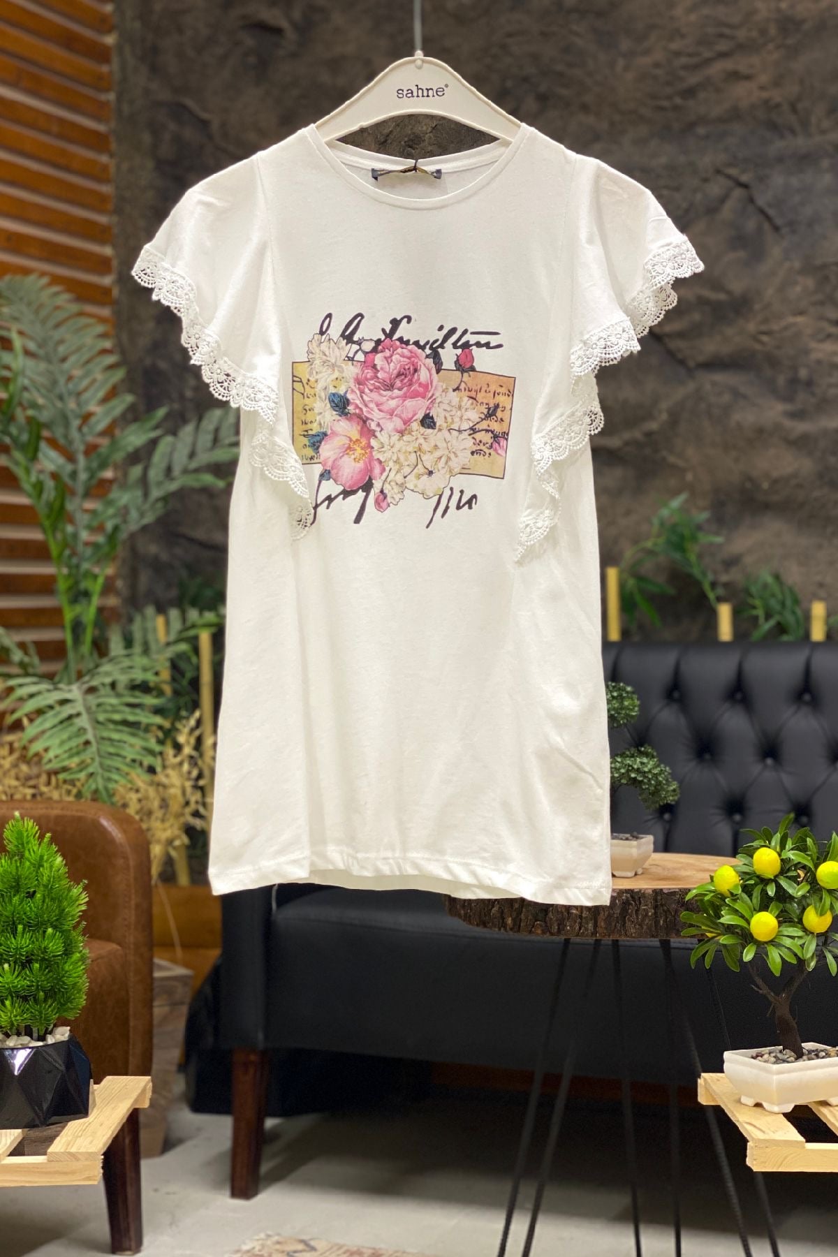 Flower Printed Combed Tshirt with Sides Stamp