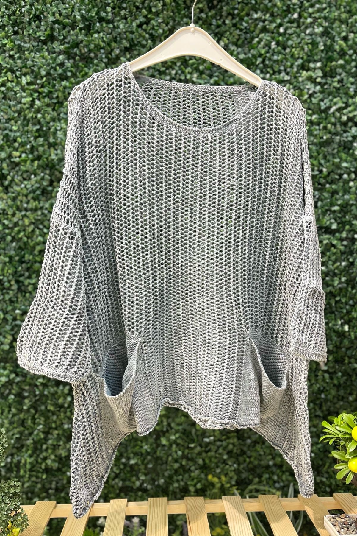 Shabby Fishnet Blouse with Washed Pockets