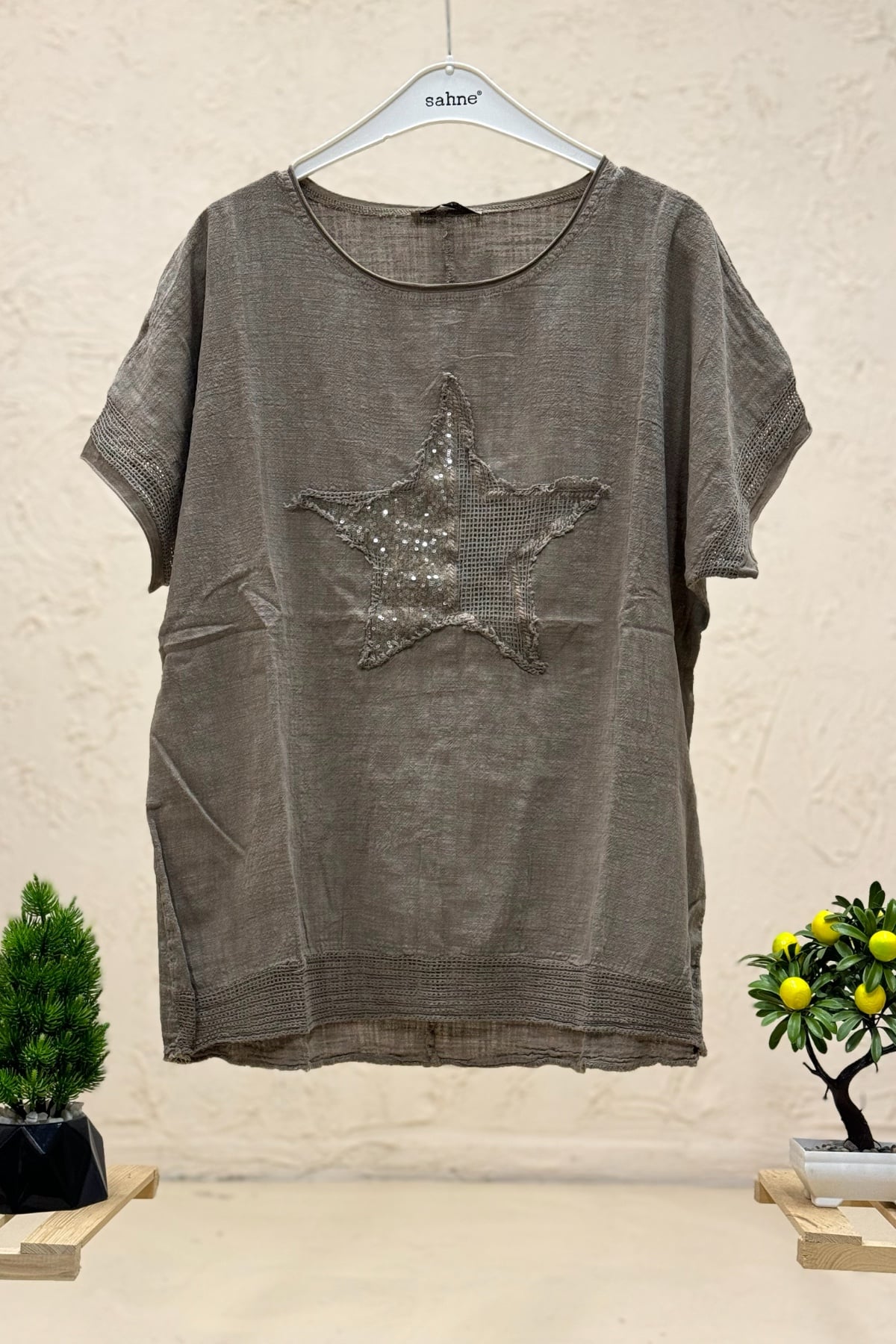 Yıldız Pullu Oversize Kısa Kol Salaş Bluz