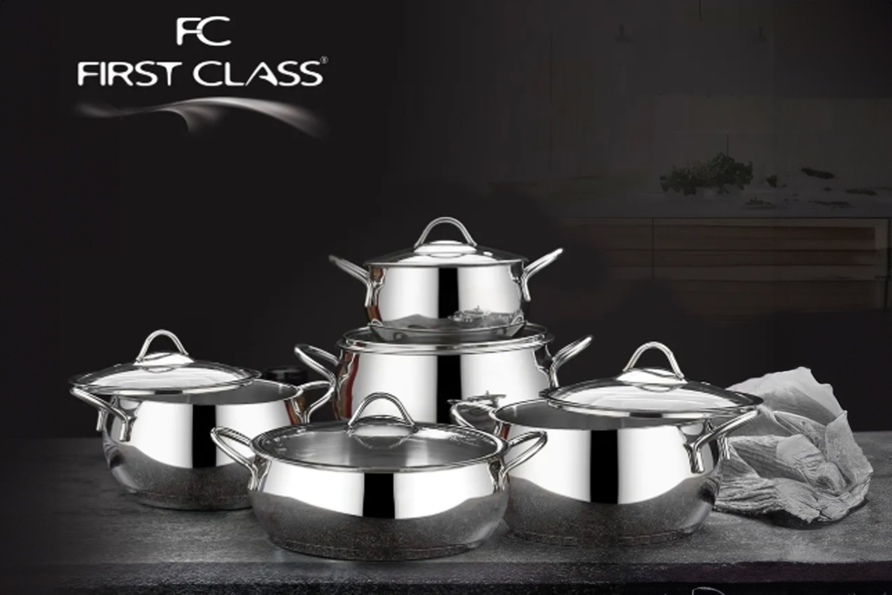 FIRST CLASS 10 PARCA CELIK GUVEC TENCERE SETI  PLATIN