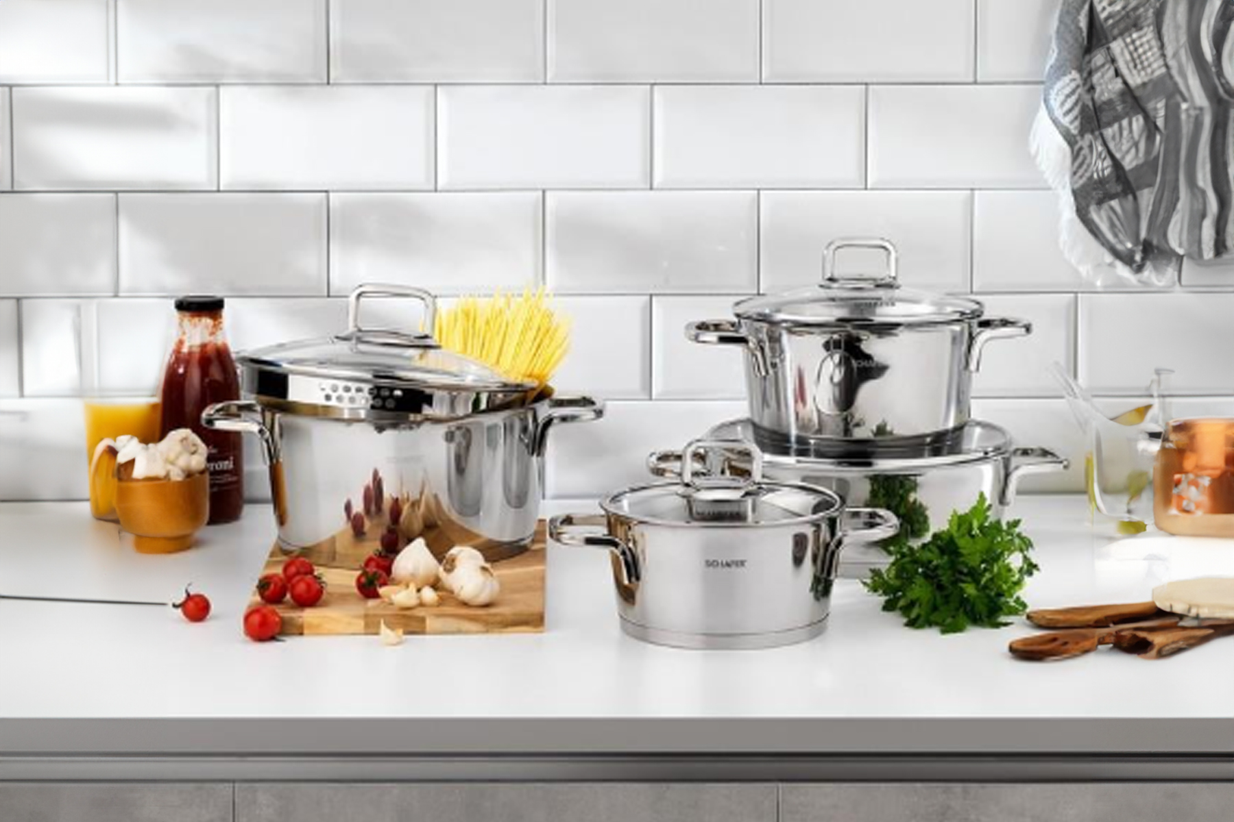 SCHAFER INX02 710 NEW STAHL CELIK TENCERE SETI 8 PARCA INOX