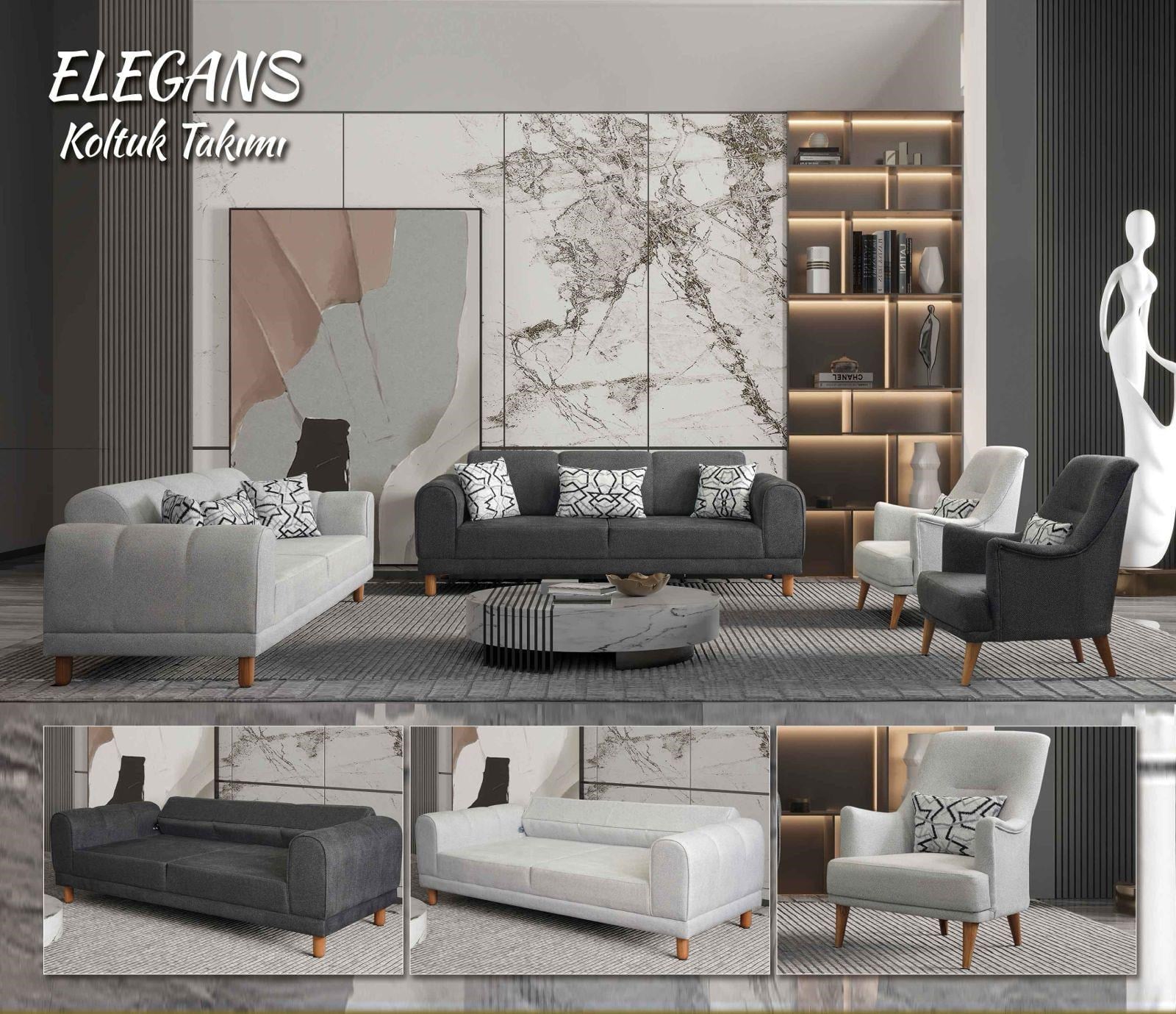 AHSEN ELEGANS KOLTUK TAKIMI 3+3+1