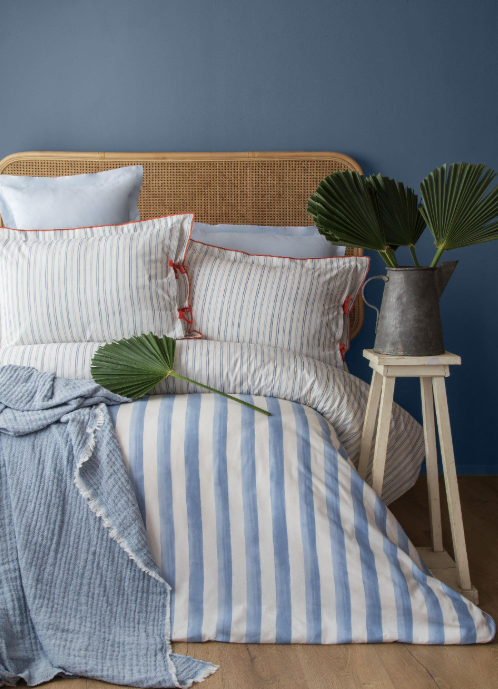 APRICITAS HOME C.K MUSLIN YATAK ORTULU NEVRESIM SET STRIPE MAVI