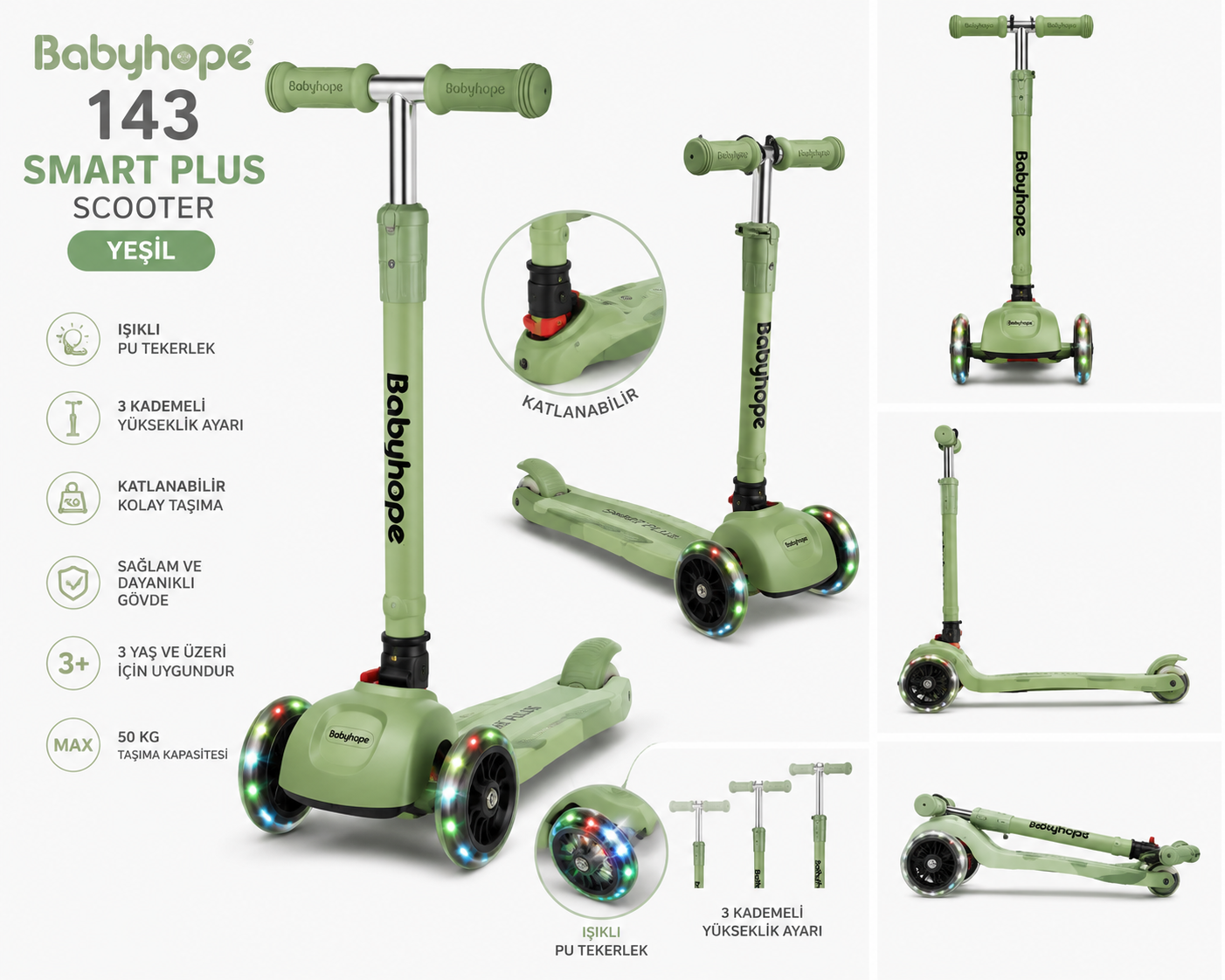 BABYHOPE 143 SMART PLUS SCOTER YESIL
