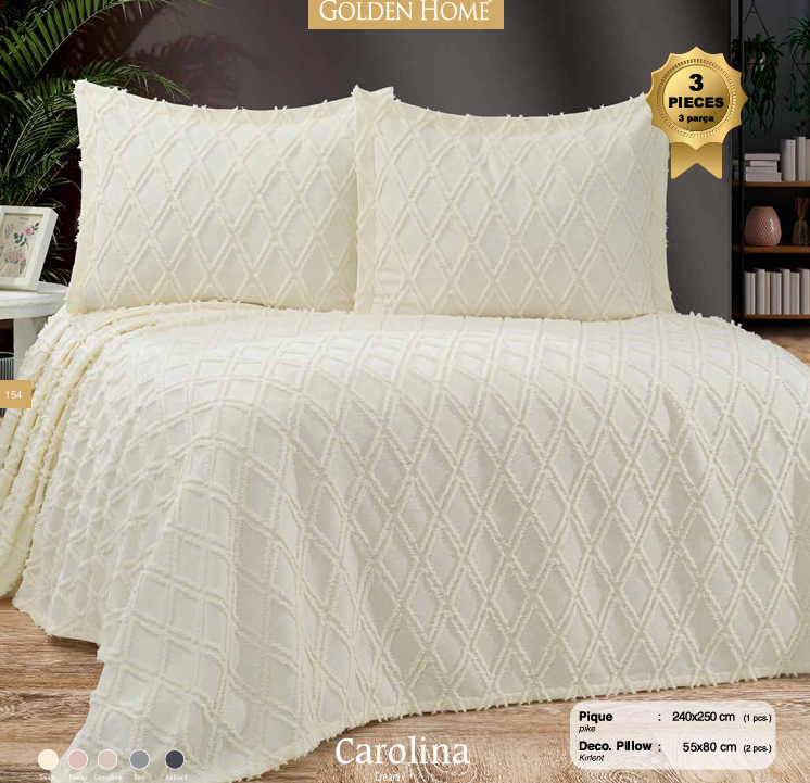 GOLDEN HOME CAROLINA CIFT KISILIK PIKE TAKIMI KREM