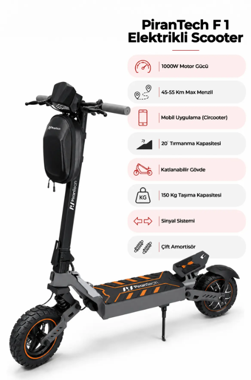 PIRANTECH F1 (İ.M.)TURUNCU ELEKKTRIKLI SCOOTER 1000W