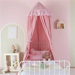 PEMBE ÇİZGİLİ FIRFIR DETAYLI PEMBE PAMUKLU CİBİNLİK