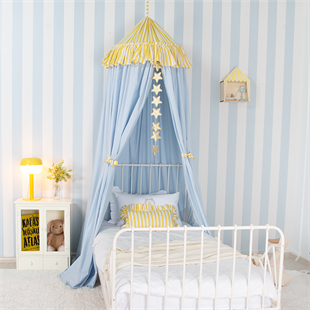 SARI ÇİZGİLİ FIRFIR DETAYLI MAVİ PAMUKLU CİBİNLİK